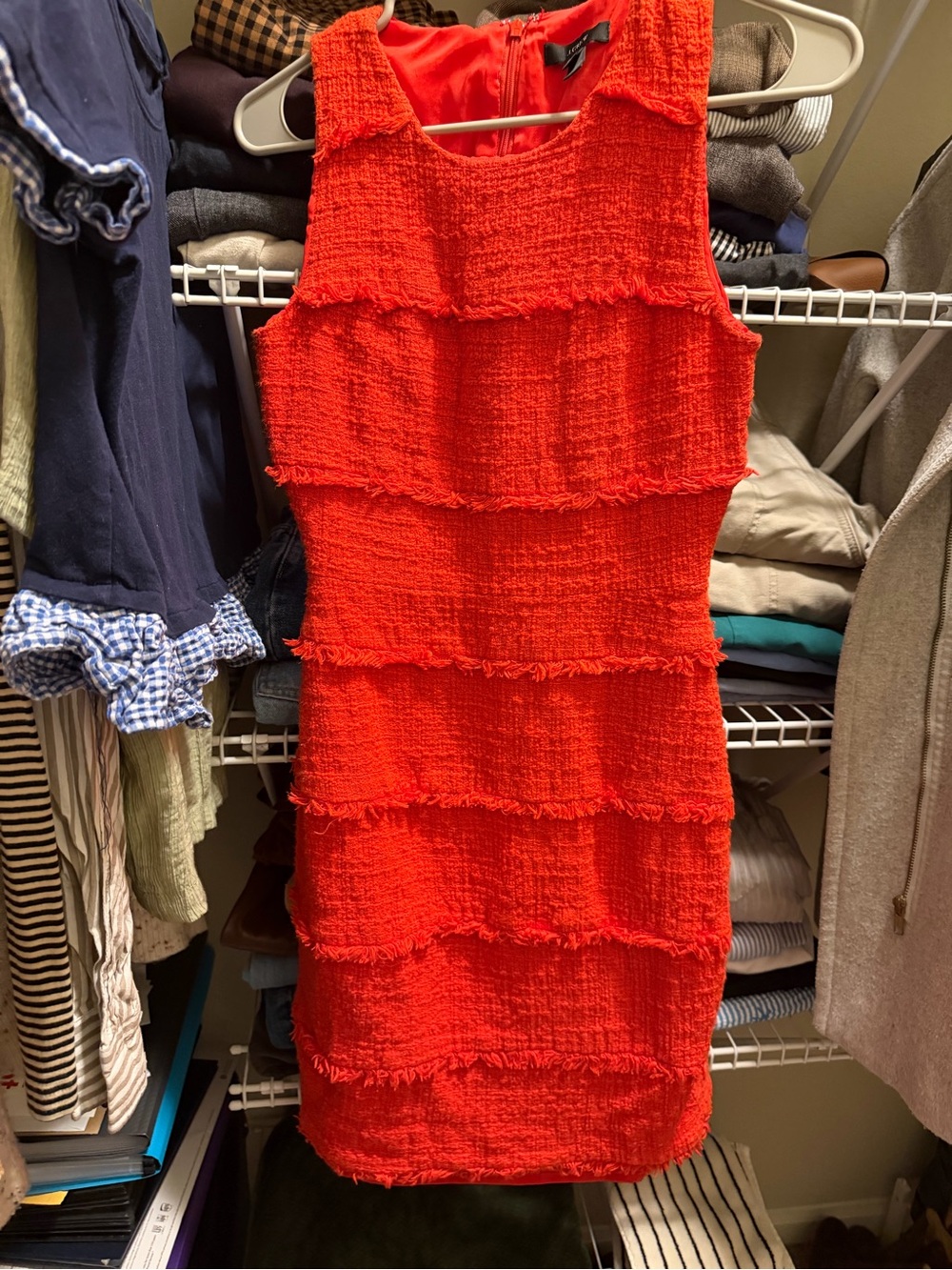 J. Crew Red Sleeveless Textured Fringe Shift Dress